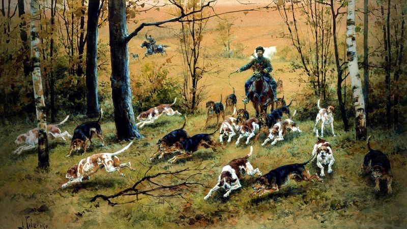 А. Кившенко. «Охота с гончими». 1894